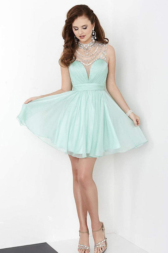 Tiffany Homecoming - Embellished Neckline Short Chiffon Dress 27059 In Green