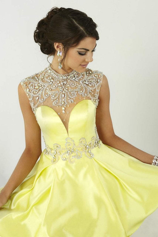 Tiffany Homecoming - 27067 Scroll Illusion Plunging Sweetheart Dress in Yellow