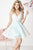 Tiffany Homecoming - Short Lace Dress with Jeweled Waist 27113 In White and Blue