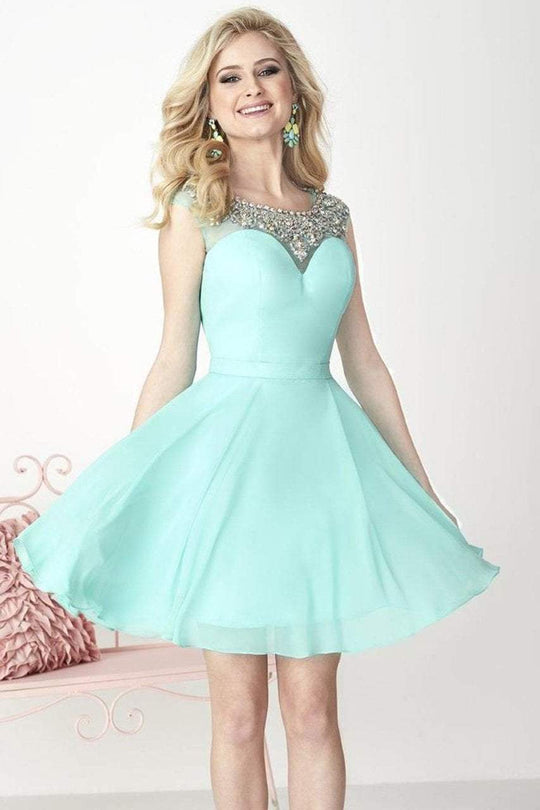 Tiffany Homecoming - Short Beaded Neck A-Line Dress 27118 In Blue