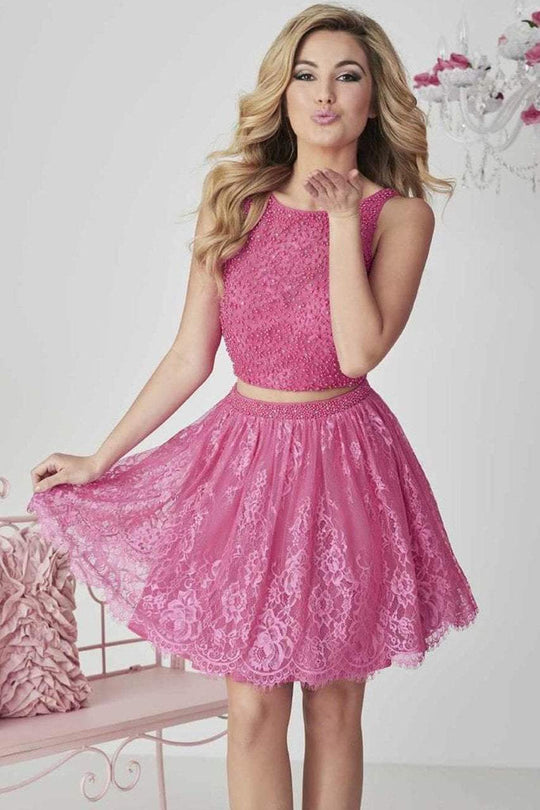Tiffany Homecoming - Short Lace A-Line Beaded Dress 27120 In Pink