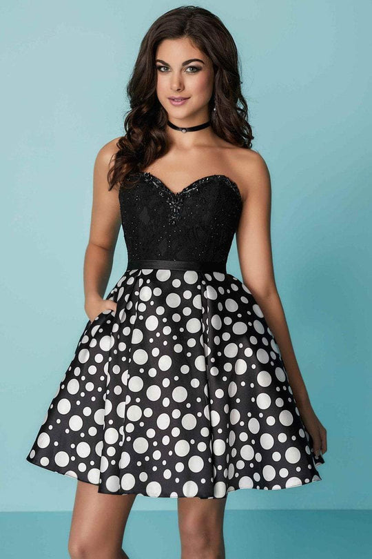 Tiffany Homecoming - 27160 Lace Sweetheart Satin Polka Dot A-line Dress In Black and Print