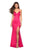 La Femme - 27682 V-neck Stretch Satin Trumpet Dress In Pink