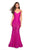 La Femme - 27584 V-neck Stretch Lace Trumpet Dress In Pink