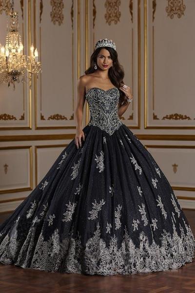 Quinceañera Collection - 26939 Modern Lace Tulle Ball Gown In Blue and Silver