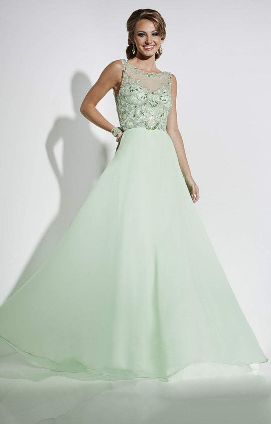 Studio 17 - 12571 Beaded Illusion Bateau Dress in Green