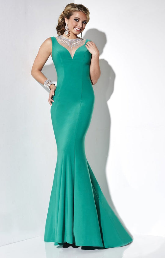 Studio 17 - 12572 Illusion Jewel Mermaid Dress in Green