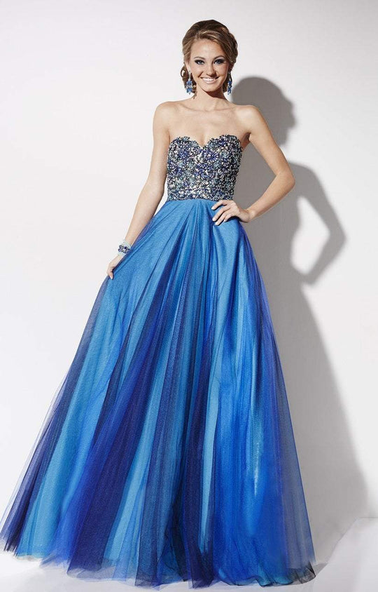 Studio 17 - 12573 Embellished Sweetheart A-line Dress in Green and Blue