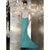 Panoply - 44266 High Neck Ab Stone Embellished Trumpet Gown in Green