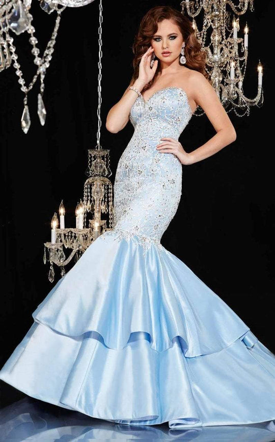 Panoply - 44273 Strapless Beaded Two Tiered Mermaid Gown in Blue