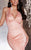 Panoply - 44278 Beaded Striped V-Neck Evening Gown in Red and Neutral