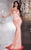 Panoply - 44278 Beaded Striped V-Neck Evening Gown in Red and Neutral