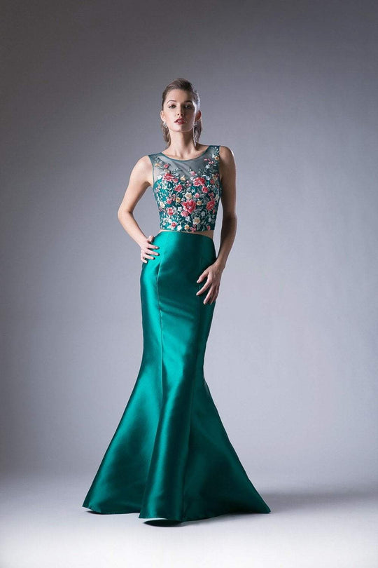 Cinderella Divine - HW03 Two Piece Floral Appliqued Mermaid Gown In Green