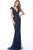 Jovani - 68197 Cap Sleeves Beaded Column Dress In Blue and Black