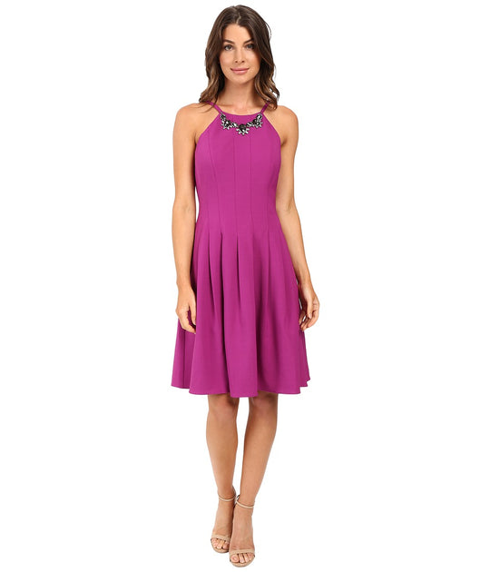 Adrianna Papell - AP1D100162 Embellished Halter Crepe Dress in Pink