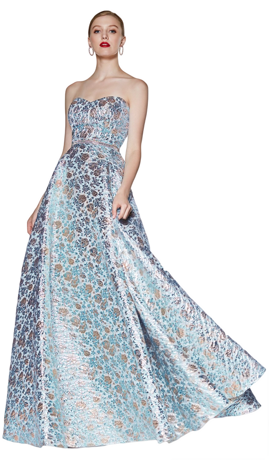 Cinderella Divine - KC19064 Strapless Brocade Sweetheart Ballgown In Blue