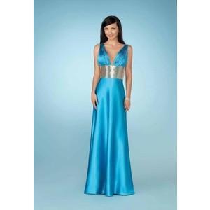 GiGi - Long Sleek Dress with Sparkling Silver Waist 13244 In Blue