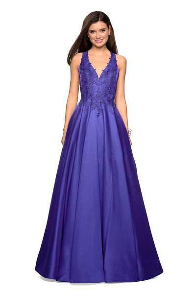 La Femme - 27529 Lace Applique Mikado A-line Dress In Purple