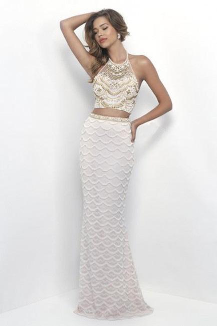 Intrigue - Golden Embellished Halter Top Two-Piece  Dress 263 in Neutral
