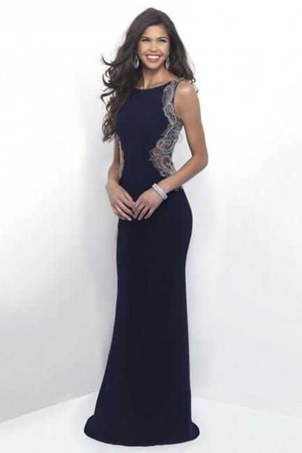 Intrigue - Bateau Neckline with Golden Side Panels  Gown 264 in Blue and Gold