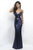 Intrigue - Spaghetti Strap with Side Cutouts Sequined  Gown 265 in Blue