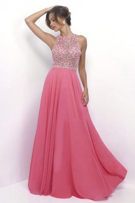 Intrigue - Beaded Jewel Neckline Chiffon A-line  Gown 268 in Pink