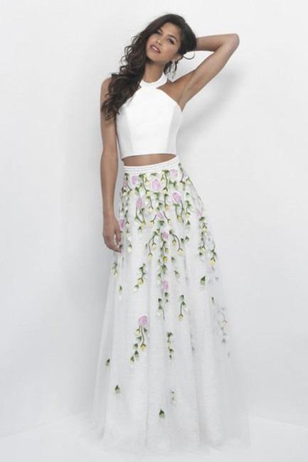 Two-Piece Floral Embroidered A-line Evening Gown 274