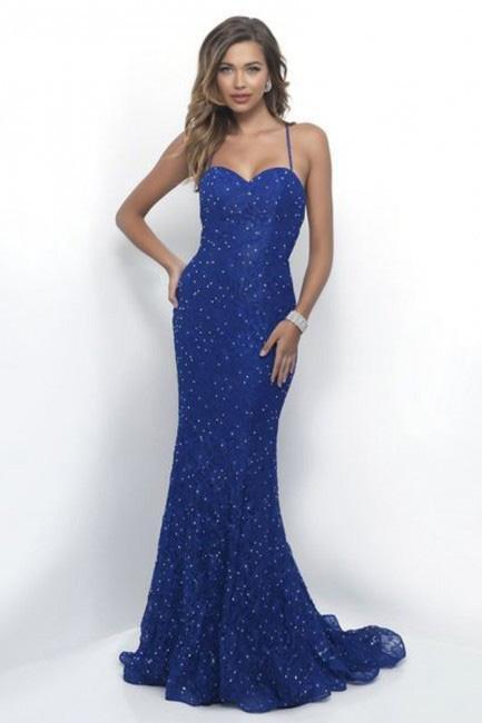 Intrigue - Spaghetti Strap Crystal Ornate Mermaid  Gown 281 in Blue