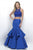 Intrigue - Beaded Applique Crop Top Two-Piece Mermaid Dress 293 in Blue