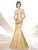 Ivonne D for Mon Cheri - 116D34 Embellished Pleated Trumpet Dress In Gold