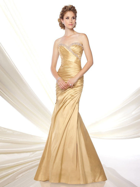 Ivonne D for Mon Cheri - 116D34 Embellished Pleated Trumpet Dress In Gold
