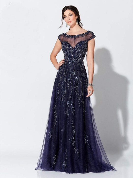 Ivonne D by Mon Cheri - 119D48W Stunning Beaded Tulle A-line Gown In Black and Blue