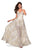 La Femme - 27547 Metallic Floral Plunging V-neck A-line Dress In White and Gold