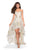 La Femme - 27753 Metallic Floral Print Sweetheart High Low Aline Dress In White and Gold