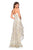 La Femme - 27753 Metallic Floral Print Sweetheart High Low Aline Dress In White and Gold