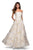La Femme - 27207 Floral Metallic Strapless A-Line Gown In White and Gold