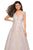 La Femme Gigi - 27727 Floral Lace Deep V-neck Tulle A-line Dress In White and Neutral