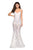 La Femme - 27584 V-neck Stretch Lace Trumpet Dress In White