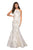 La Femme - 27796 Halter Jacquard Mermaid Dress In White and Gold