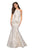 La Femme - 27796 Halter Jacquard Mermaid Dress In White and Gold