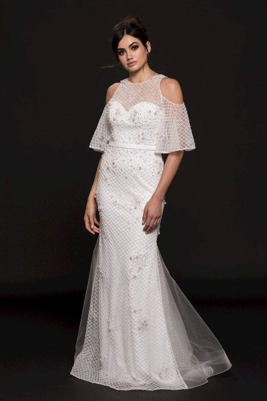 J060 Open Flutter Sleeves Sheath Dress