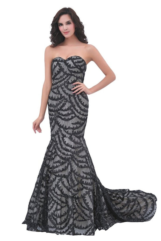 Jadore - J11301 Strapless Sweetheart Scallop Motif Mermaid Gown In Black