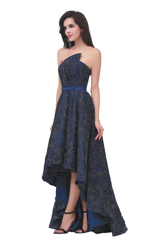 Jadore - J11355 Strapless Asymmetrical Bodice High Low Gown In Blue