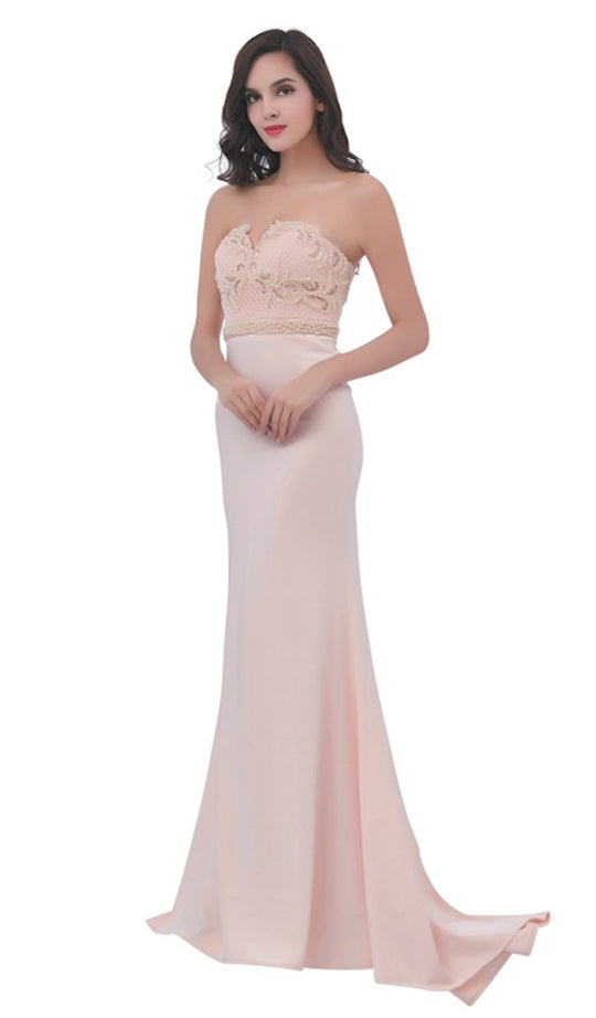 Jadore - J11360 Strapless Sweetheart Lattice Accent Evening Gown In Nude and Pink