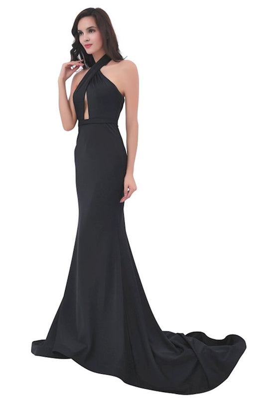 Jadore - J11363 Crisscross Paneled Halter Mermaid Gown In Black