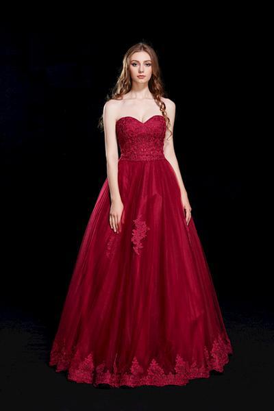 Jadore - J12017 Strapless Lace Tulle Ballgown In Red