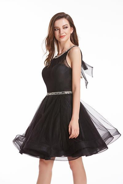 Jadore - J12025 Embellished Halter A-line Cocktail Dress In Black