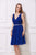 Jadore - J12028 Knee Length Ruched Bodice Jeweled Dress In Blue