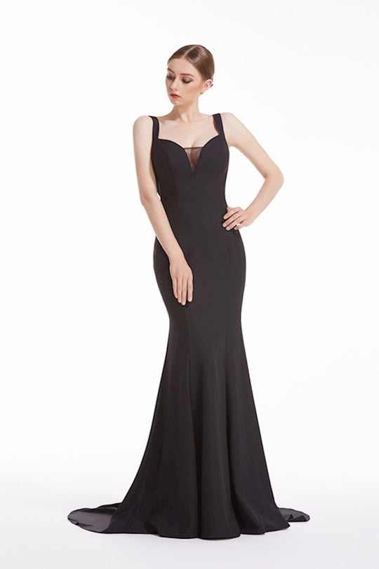 Jadore - J12034 Plunging Back Long Mermaid Gown In Black