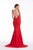 Jadore - J12034 Plunging Back Long Mermaid Gown In Red